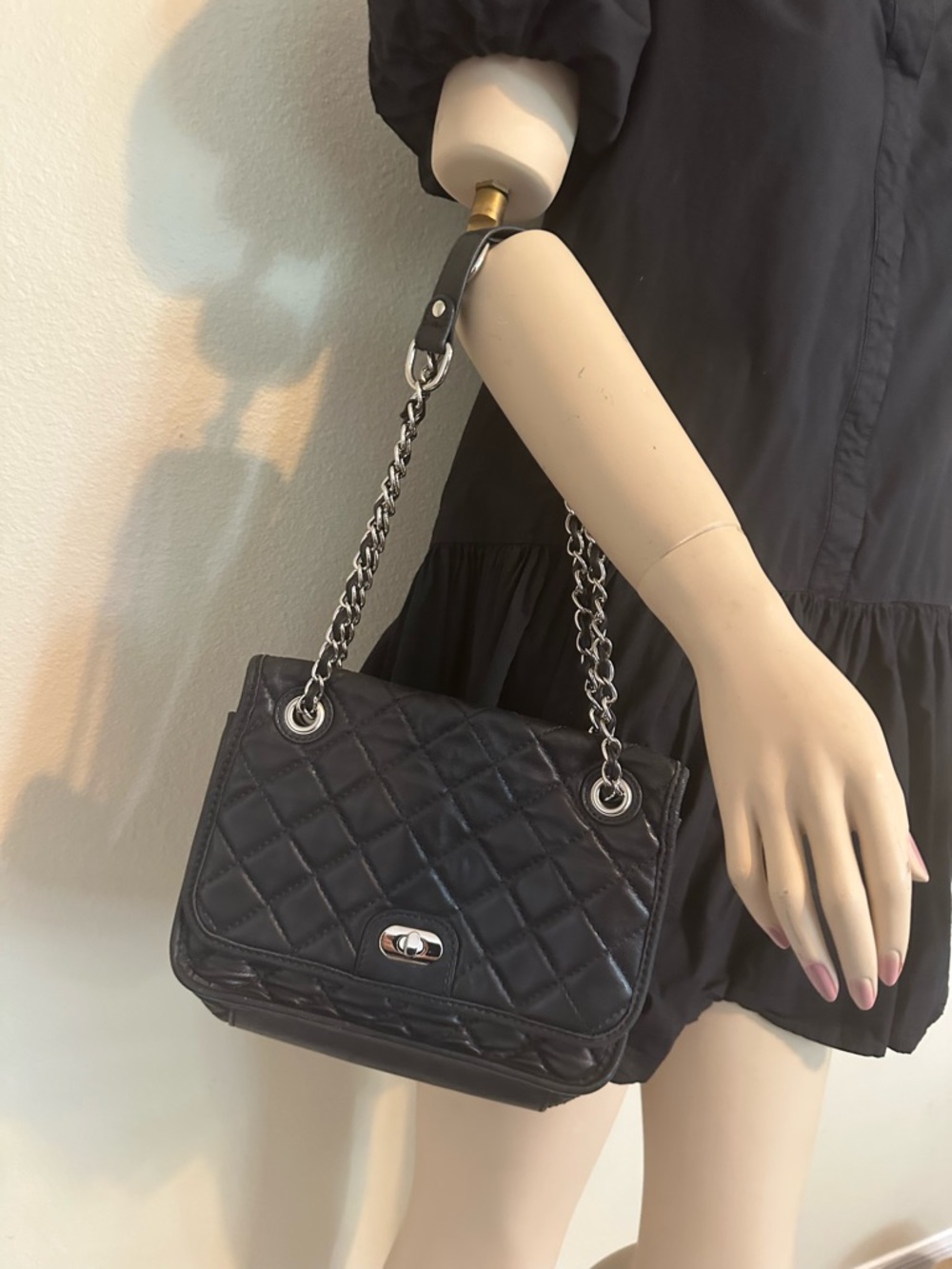 Audrey Brooke Black Leather Chain
Strap Shoulder Bag